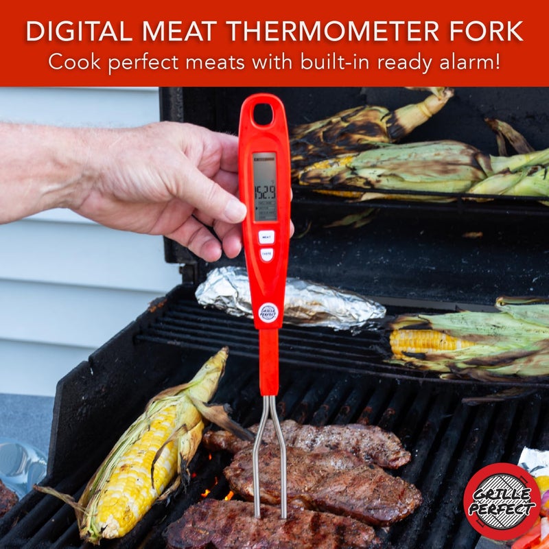 Grille Perfect Digital Meat Thermometer Fork for Grilling & BBQ with Ready Alarm, Pro Temp Points for Quick Accurate Temperature on Steak, Pork, Chicken & Hot Grilled Food on Patio or Outside Kitchen - Image 5